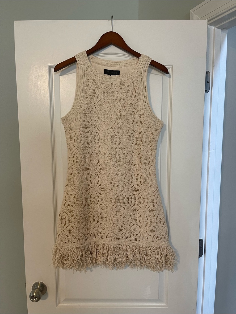 New Cream Crochet Fringe Tank Summer Dress